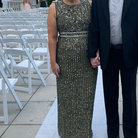 Mac Duggal Olive Sequin Mesh Column Gown - Picture 3 of 6